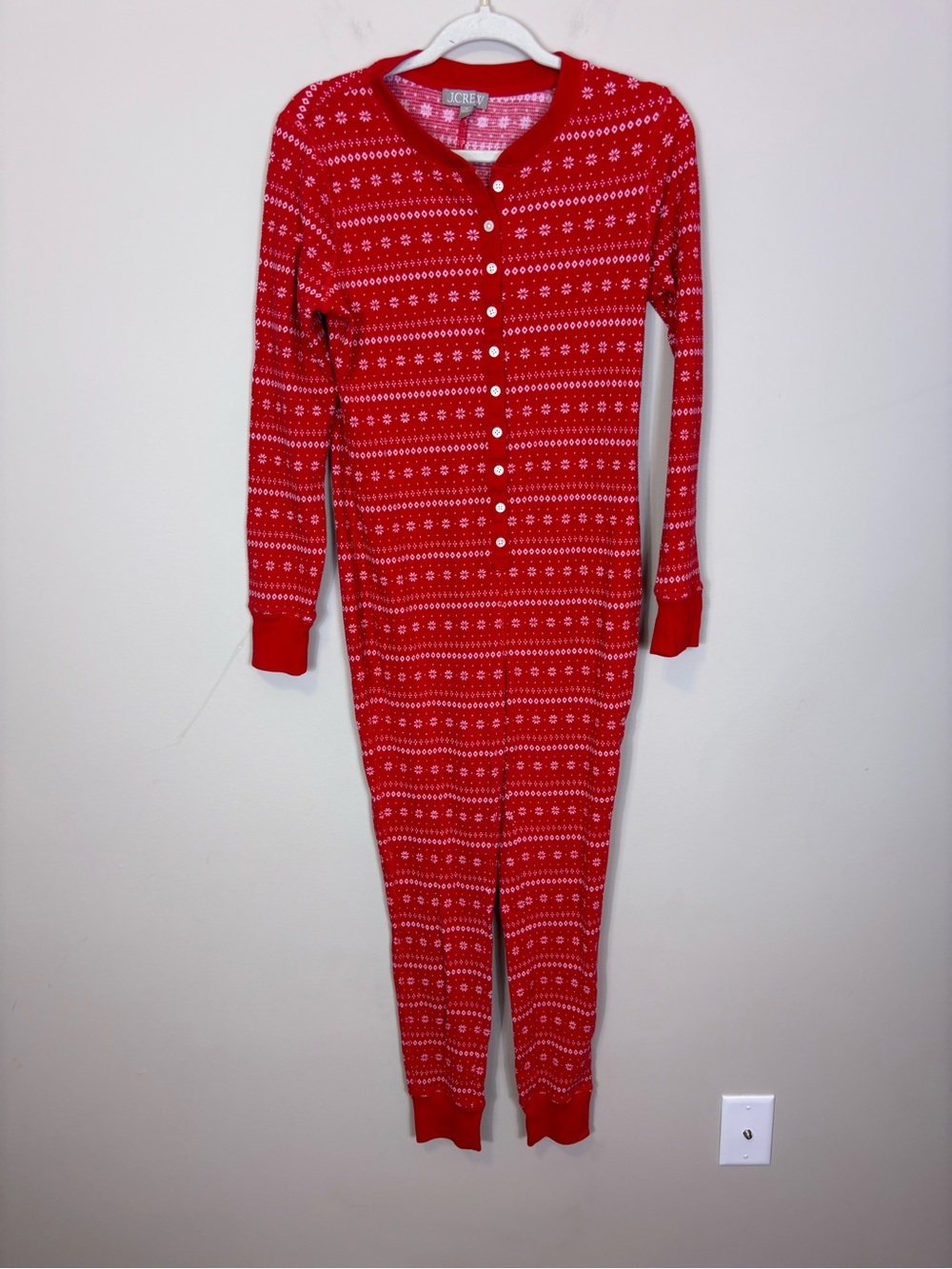 J. Crew Red Fair Isle Henley Long Sleeve Women’s One-Piece Pajamas Medium
